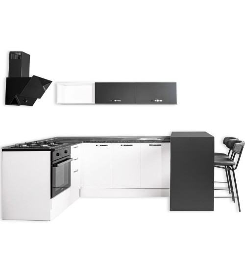 Cucina angolare Matera 180x160 con penisola reversibile bianca e nera