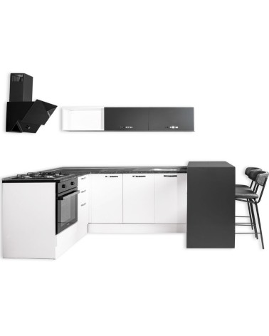 Cucina angolare Matera 180x160 con penisola reversibile bianca e nera