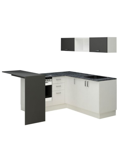 Cucina angolare Matera 180x160 con penisola reversibile bianca e nera