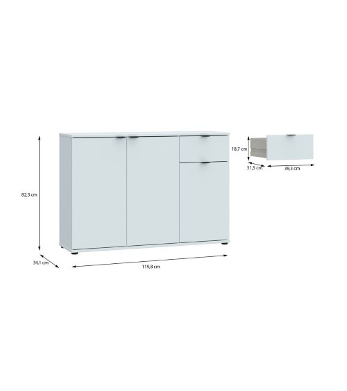 Mobile multiuso Segno con tre ante e 1 cassetto L 120 cm colore grigio chiaro