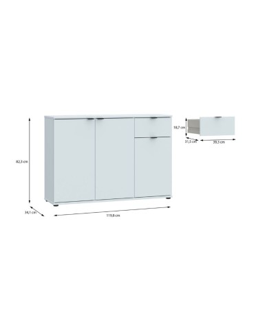 Mobile multiuso Segno con tre ante e 1 cassetto L 120 cm colore grigio chiaro