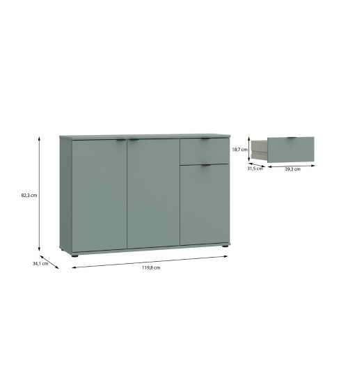 Mobile multiuso Segno con tre ante e 1 cassetto L 120 cm colore verde salvia