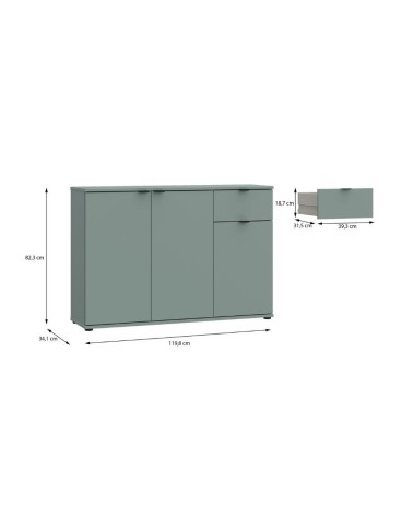Mobile multiuso Segno con tre ante e 1 cassetto L 120 cm colore verde salvia