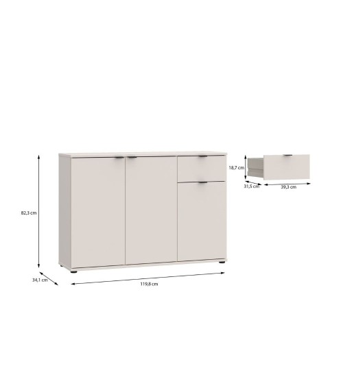 Mobile multiuso Segno con tre ante e 1 cassetto L 120 cm colore cashmere