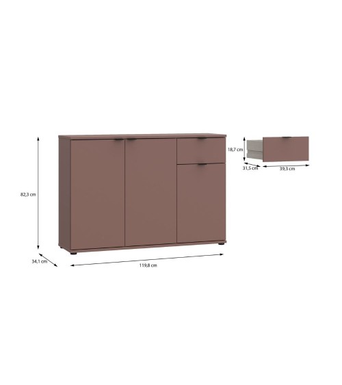 Mobile multiuso Segno con tre ante e 1 cassetto L 120 cm colore terracotta