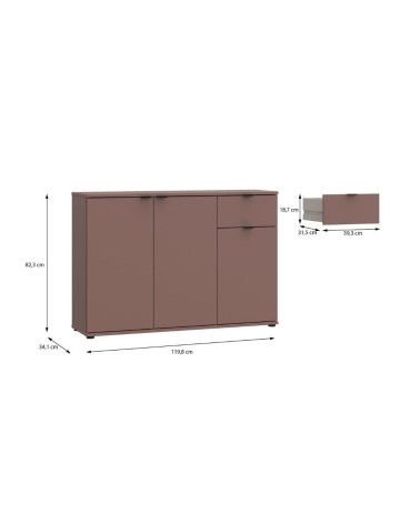 Mobile multiuso Segno con tre ante e 1 cassetto L 120 cm colore terracotta