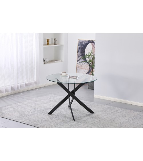 TAVOLO PAYTON PIANO IN VETRO TEMPERATO E GAMBE NERO 100*100 CM