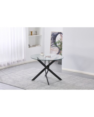 TAVOLO PAYTON PIANO IN VETRO TEMPERATO E GAMBE NERO 100*100 CM
