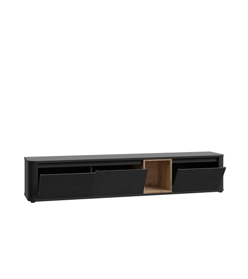 Soggiorno parete attrezzata Core grande con porta tv e pensili in colore rovere e nero