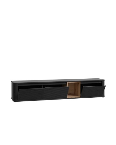 Soggiorno parete attrezzata Core grande con porta tv e pensili in colore rovere e nero