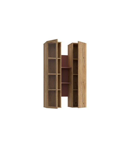 Soggiorno parete attrezzata Core grande con porta tv e pensili in colore rovere e terracotta