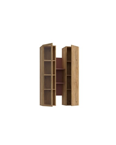 Soggiorno parete attrezzata Core grande con porta tv e pensili in colore rovere e terracotta