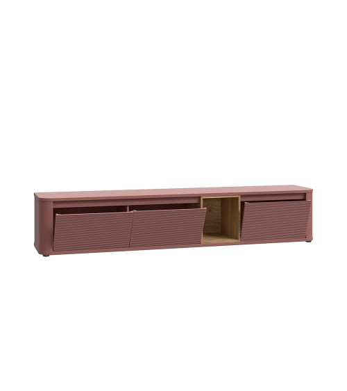Soggiorno parete attrezzata Core grande con porta tv e pensili in colore rovere e terracotta