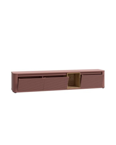 Soggiorno parete attrezzata Core grande con porta tv e pensili in colore rovere e terracotta