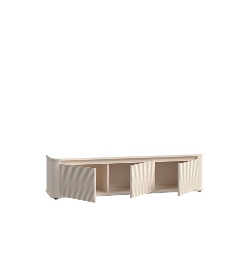 Soggiorno parete attrezzata Core piccolo con porta tv e libreria pensile in rovere e cashmere