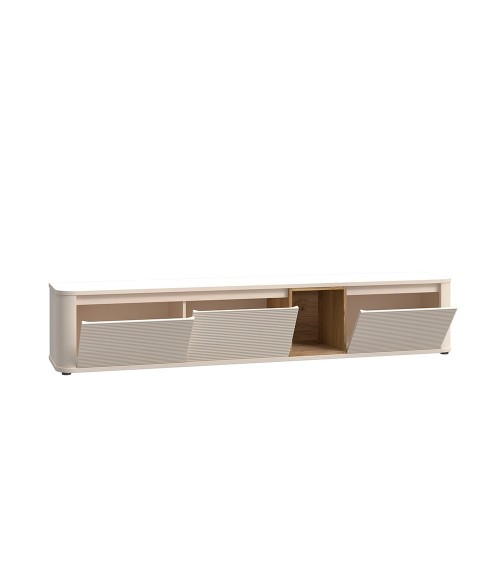 Soggiorno parete attrezzata Core grande con porta tv e pensili in colore rovere e cashmere