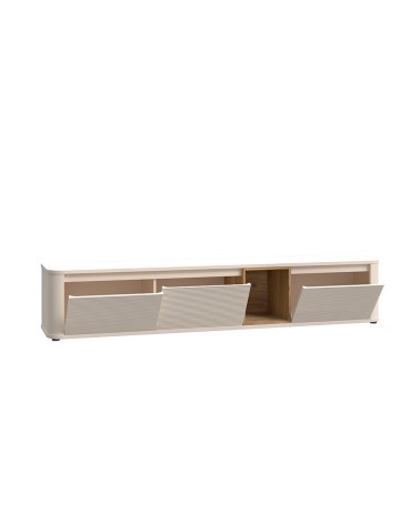 Soggiorno parete attrezzata Core grande con porta tv e pensili in colore rovere e cashmere