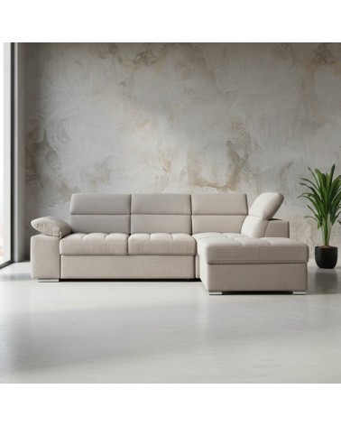 Divano letto angolare Capri reversibile con 5 poggiatesta regolabili e pouf indipendente in Aragon 20 tortora