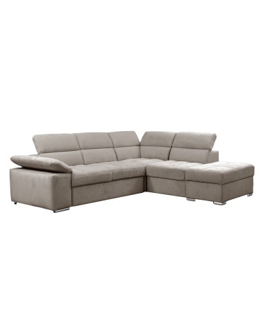Divano letto angolare Capri reversibile con 5 poggiatesta regolabili e pouf indipendente in Aragon 20 tortora