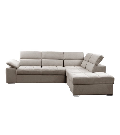 Divano letto angolare Capri reversibile con 5 poggiatesta regolabili e pouf indipendente in Aragon 20 tortora