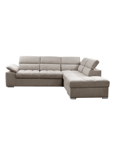 Divano letto angolare Capri reversibile con 5 poggiatesta regolabili e pouf indipendente in Aragon 20 tortora