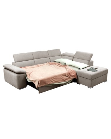 Divano letto angolare Capri reversibile con 5 poggiatesta regolabili e pouf indipendente in Aragon 20 tortora