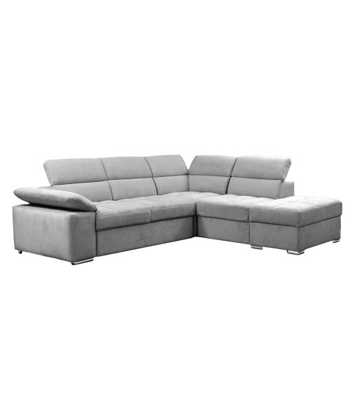 Divano letto angolare Capri reversibile con 5 poggiatesta regolabili e pouf indipendente in Aragon 80 grigio chiaro