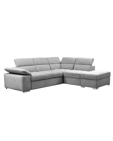 Divano letto angolare Capri reversibile con 5 poggiatesta regolabili e pouf indipendente in Aragon 80 grigio chiaro