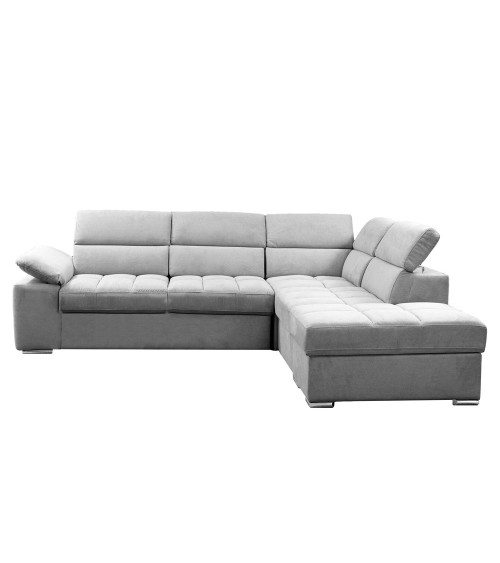 Divano letto angolare Capri reversibile con 5 poggiatesta regolabili e pouf indipendente in Aragon 80 grigio chiaro