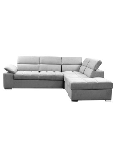 Divano letto angolare Capri reversibile con 5 poggiatesta regolabili e pouf indipendente in Aragon 80 grigio chiaro