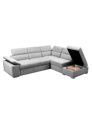 Divano letto angolare Capri reversibile con 5 poggiatesta regolabili e pouf indipendente in Aragon 80 grigio chiaro