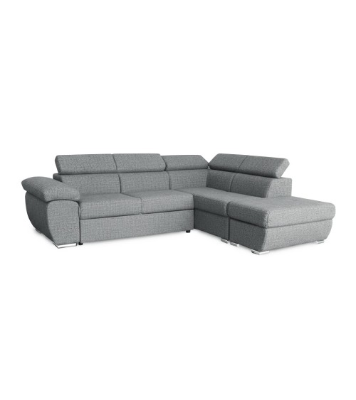 Divano letto Fiona angolare con penisola destra e pouf contenitore in tessuto Aragon 83 grigio