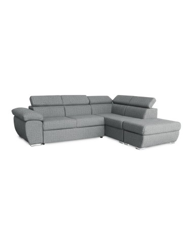 Divano letto Fiona angolare con penisola destra e pouf contenitore in tessuto Aragon 83 grigio