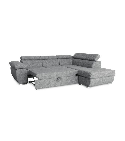 Divano letto Fiona angolare con penisola destra e pouf contenitore in tessuto Aragon 83 grigio