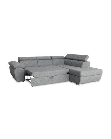 Divano letto Fiona angolare con penisola destra e pouf contenitore in tessuto Aragon 83 grigio