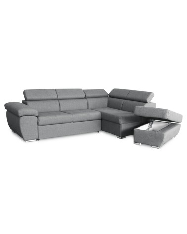 Divano letto Fiona angolare con penisola destra e pouf contenitore in tessuto Aragon 83 grigio
