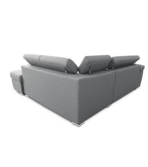 Divano letto Fiona angolare con penisola destra e pouf contenitore in tessuto Aragon 83 grigio