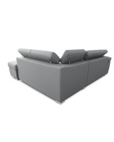 Divano letto Fiona angolare con penisola destra e pouf contenitore in tessuto Aragon 83 grigio