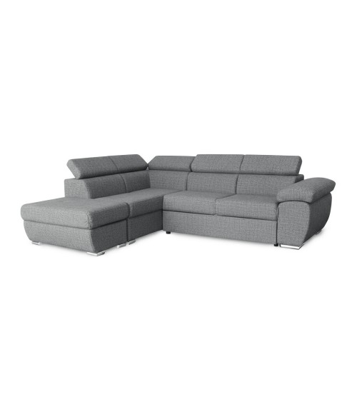 Divano letto Fiona angolare con penisola sinistra e pouf contenitore in tessuto Aragon 83 grigio
