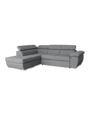 Divano letto Fiona angolare con penisola sinistra e pouf contenitore in tessuto Aragon 83 grigio