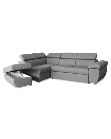 Divano letto Fiona angolare con penisola sinistra e pouf contenitore in tessuto Aragon 83 grigio