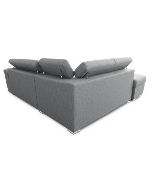Divano letto Fiona angolare con penisola sinistra e pouf contenitore in tessuto Aragon 83 grigio