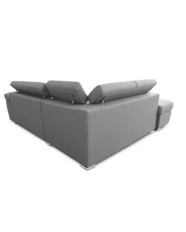Divano letto Fiona angolare con penisola sinistra e pouf contenitore in tessuto Aragon 83 grigio