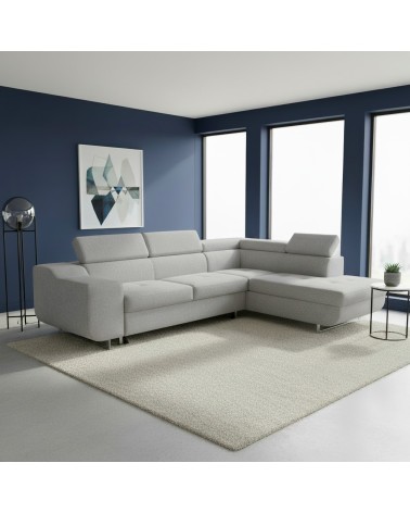 Divano letto angolare Casablanca con penisola contenitore destra in tessuto Aragon 80 grigio chiaro