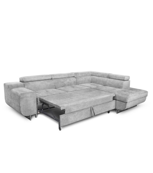 Divano letto angolare Casablanca con penisola contenitore destra in tessuto Aragon 80 grigio chiaro
