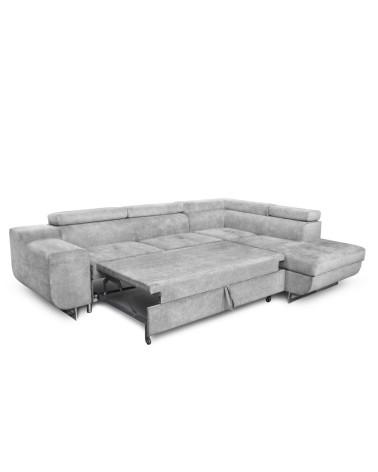 Divano letto angolare Casablanca con penisola contenitore destra in tessuto Aragon 80 grigio chiaro