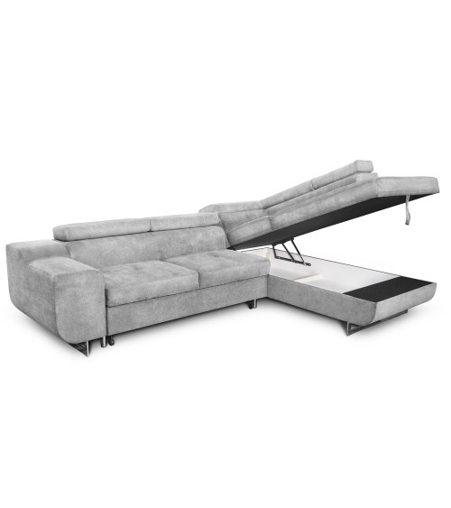 Divano letto angolare Casablanca con penisola contenitore destra in tessuto Aragon 80 grigio chiaro