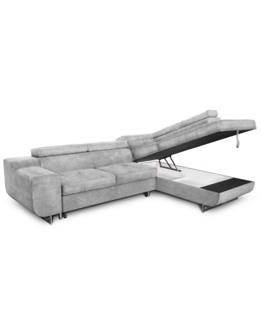 Divano letto angolare Casablanca con penisola contenitore destra in tessuto Aragon 80 grigio chiaro