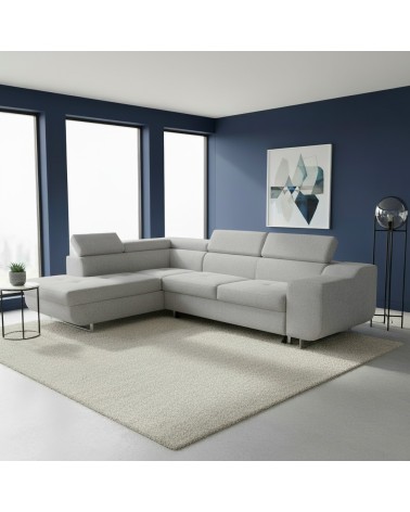 Divano letto angolare Casablanca con penisola contenitore sinistra in tessuto Aragon 80 grigio chiaro