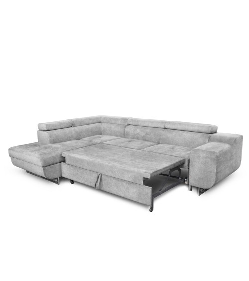 Divano letto angolare Casablanca con penisola contenitore sinistra in tessuto Aragon 80 grigio chiaro